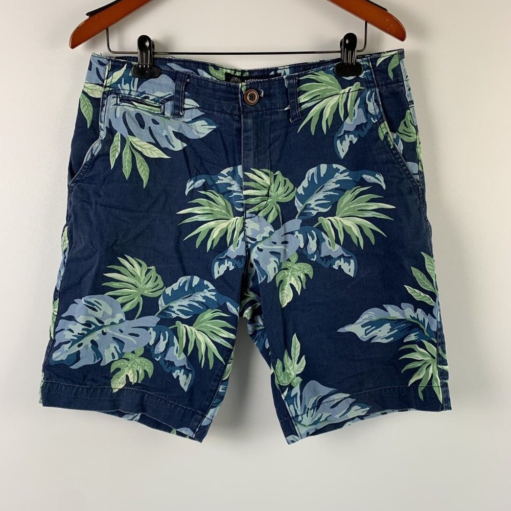 American Eagle Mens 30 x 9" Classic Fit Khaki Chino Shorts Hawaiian Floral Blue - Picture 2 of 7